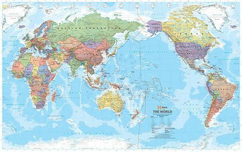 World Map Political Pacific Centred, 1010mm x 635mm