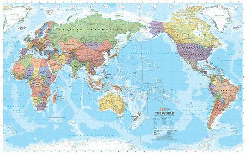 World Map, Political Pacific Centred, 1550mm x 990mm, Super