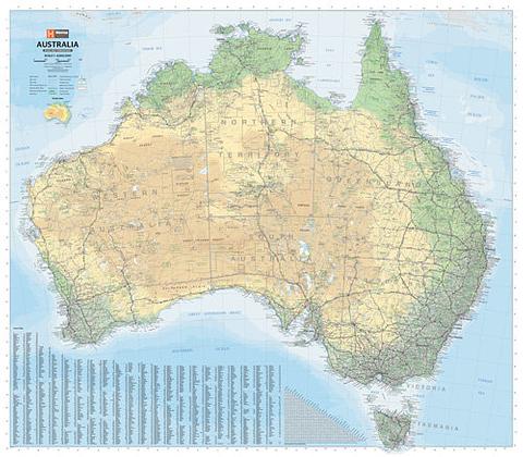 Australia Terrain & Road Wall Map 1000mm x 875mm