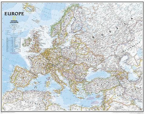 Europe Wall Map - 1170mm x 915mm - National Geographic - \$59.95 -